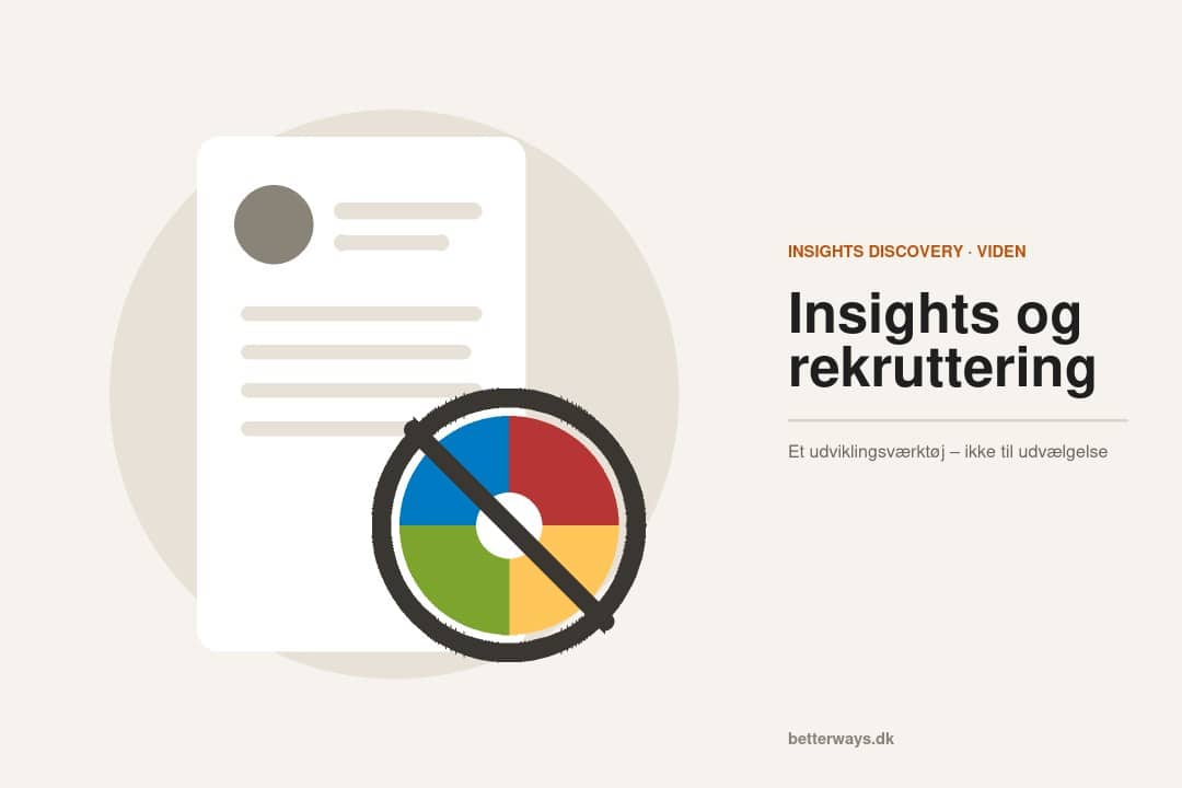 Illustration af et CV med et farvehjul, der er streget over, fordi Insights Discovery ikke bruges til rekruttering